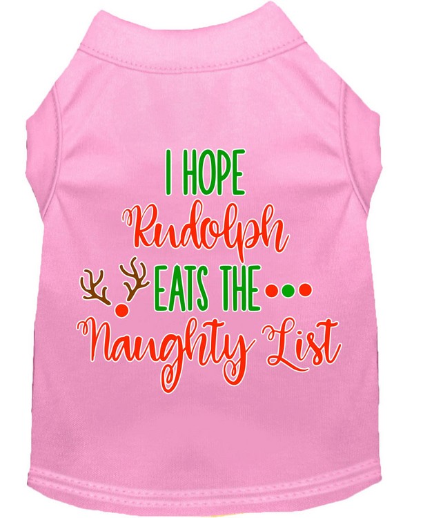 Hope Rudolph Eats Naughty List Screen Print Dog Shirt Light Pink XS